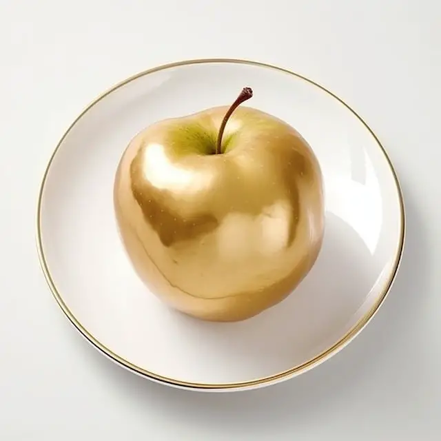 GOLD APPLE ON PLATE