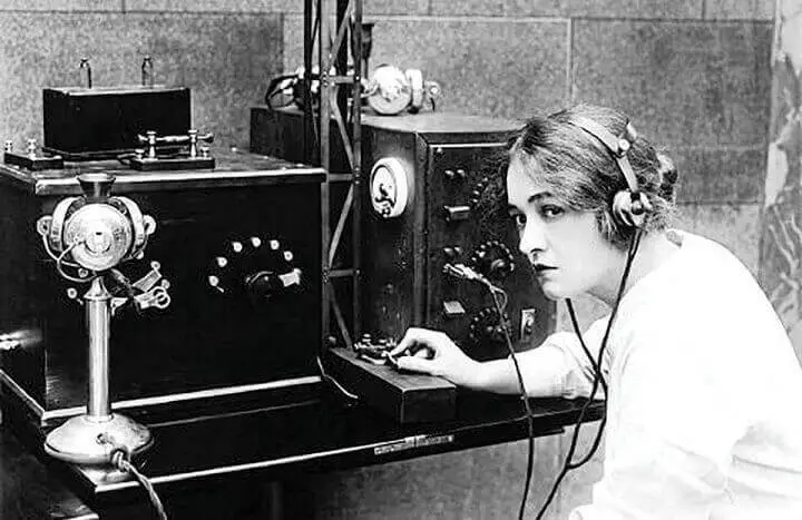 Girl Using Radio - Black and White